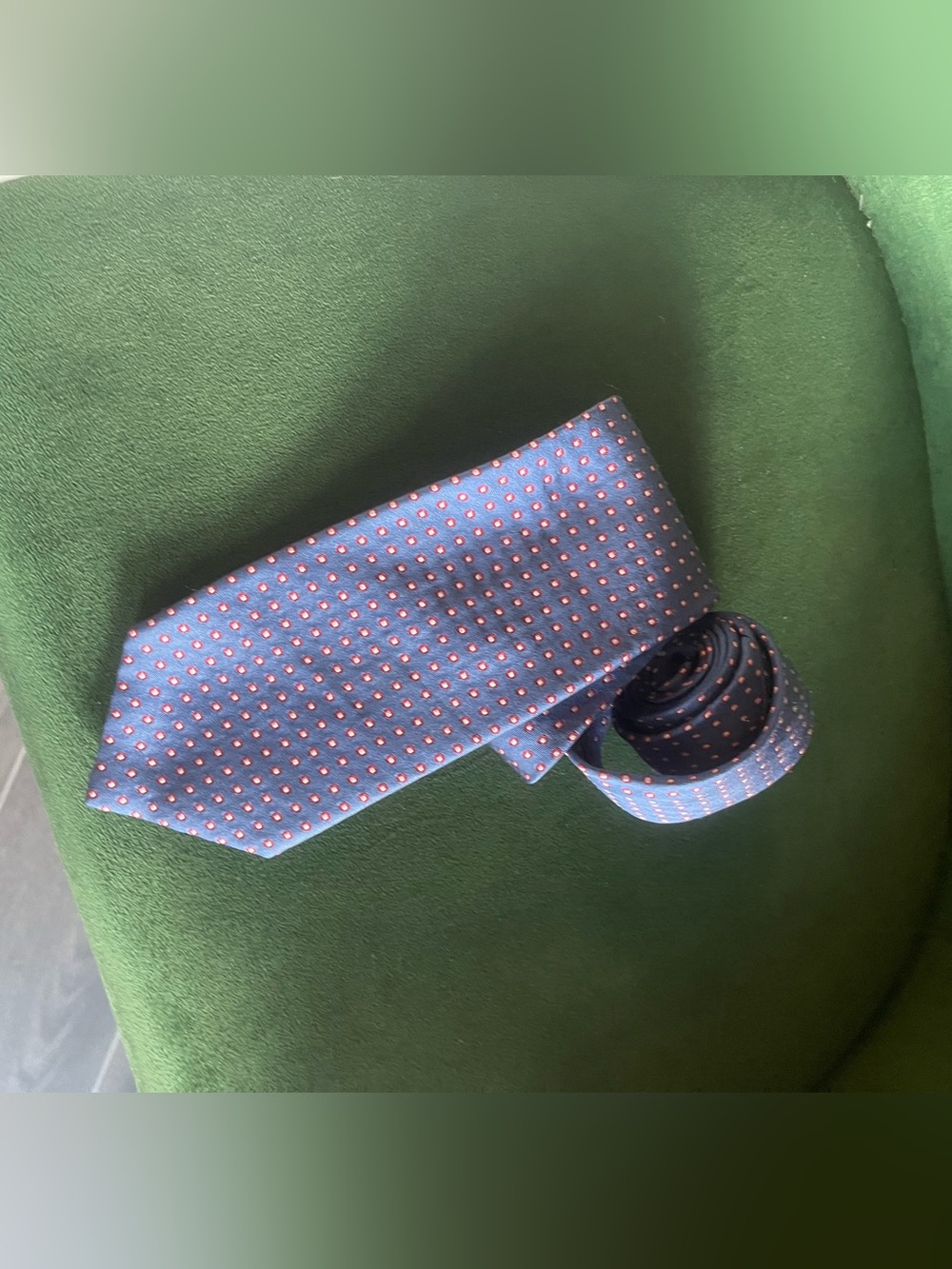 Lands' End Blue Tie with Pink Dot Pattern